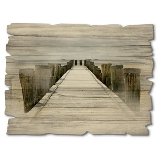 ARTland Wanddeko Bild aus Holz Holzbild vintage Deko 40x30 cm Querformat Strand Steg Küste Meer Watt Nordsee Maritim T9NK