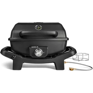BURNHARD® 1-Brenner Gasgrill WAYNE JR. 3,6 kW – Tragbarer Balkongrill - Tischgasgrill mit Aludruckguss Brennkammer, Gusseisen Grillroste inkl. Abdeckhaube und Gasflaschen Adapter