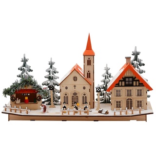 Home affaire Weihnachtsdorf mit idyllischer Winterlandschaft, Weihnachtsdeko aus Holz, mit LED-Beleuchtung, Breite ca. 50 cm beige