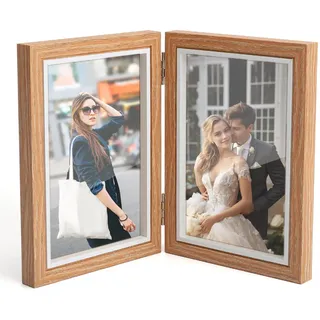 DAWRIS Bilderrahmen Doppelt Klappbare,Doppelbilderrahmen 10x15 Klappbar Holz – Bilderrahmen Doppelt Klappbar für Wohnzimmer, Büro, Geschenkidee zur Hochzeit, Familie, Freunde