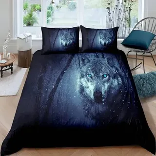 Bettwäsche-Set Wolf 200x200 cm 3-teilig Mikrofaser 3D-Druck