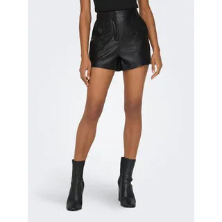 Lederimitathose ONLY "ONLTRICIA FAUX LEATHER SHORTS OTW NOOS", Damen, Gr. S (36), N-Gr, schwarz, Web, Obermaterial: 100% Polyester, unifarben, relaxed fit Po-bedeckend, Hosen
