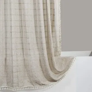 Duschvorhang Im Boho-landhausstil, Hellbraun, Knitterarm, Baumwoll-leinen-mischgewebe, 310 G/m2, 183 X 183 Cm, Inklusive 12 Haken