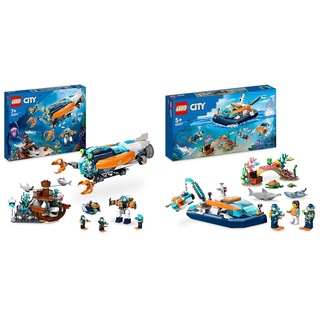 LEGO 60379 City Forscher-U-Boot Spielzeug, Unterwasser-Set mit Drohne & 60377 City Meeresforscher-Boot Spielzeug, Set enthält EIN Korallenriff
