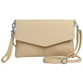 Caspar Clutch Abendtasche Leder Damen Umhängetasche - PREMIUM LINE - Modell No.322, aus 100% gewaschenem Echtleder aus Italien - samtig weich & nachhaltig beige|grau
