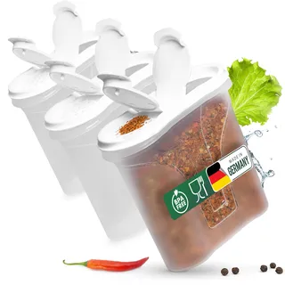 Novaliv Salzstreuer 3er SET Salz Vorratsdose zum Streuen 300 ml Maße (LxBxH): 11 x 5 x 11 cm Dosen für Gewürze mit Deckel Salz und Pfefferstreuer Paprika Gewürz Streuer Klein Streuer Gewürze Fein