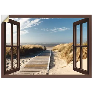 ARTland Wanddeko Wandtattoo selbstklebende Vinylfolie Fensterblick Fenster Strand Meer Maritim Düne Leuchtturm Nordsee Langeoog T5RP