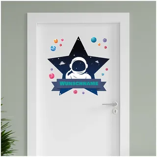 Finest Folia personalisierbarer Türaufkleber Wandtattoo Kinderzimmer für Tür Wand Mädchen Jungen Wandaufkleber mit Wunschname Wunschtext Türschild Aufkleber selbst gestalten (08 Weltall)