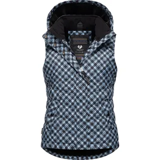 Ragwear Damen Winter-Steppweste Hesty Print wasserdicht mit Hahnentritt | Länge: hüftlang | Wärmegrad 3 von 3 – warm gefüttert | wasserdicht und atmungsaktiv | abnehmbare Kapuze - L