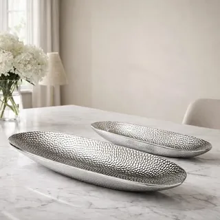41 cm Dekoschale Silber Obstschale modern Keramikschale Tisch-Deko Silber Hochzeitsdeko Silberschale Gebäckschale Obstteller Früchteschale Dekoschalen silberne Schalen Deko Tablett Kerzenteller