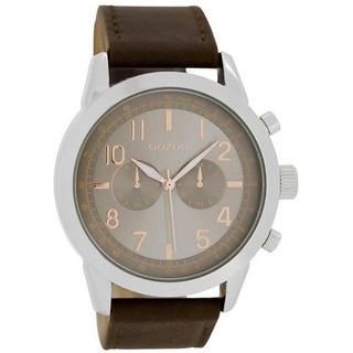 OOZOO Quarzuhr Oozoo Herren Armband-Uhr braun, Herrenuhr rund, groß (ca. 43mm) Lederarmband, Fashion-Style braun