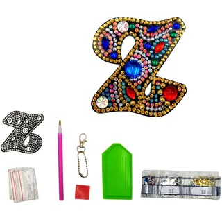 MEDOYOH Buchstaben Z DIY Diamant Malerei Schlüsselanhänger, Retro Diamond Painting Buchstabe Schlüsselanhänger Acryl DIY Kunst Strass Diamant für Anhänger Tasche Dekor Brosche