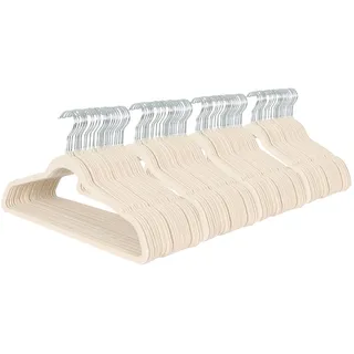 Harbour Housewares rutschfeste Kleiderbügel aus Samt - 45cm - Elfenbein - 100x Platzsparend Dünn Erwachsene Kleidung Hose Anzug Hemd Lagerung Aufhänger Haken