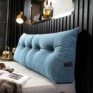 HLTQL Lesekissen FüR Bett Und Sofa,RüCkenkissen Bett/Couch,Keilkissen Kopfteil Bett,Kissen Bett RüCkenlehne,Lendenkissen Bett,StüTzkissen Zum Lesen(1blue,60cm)