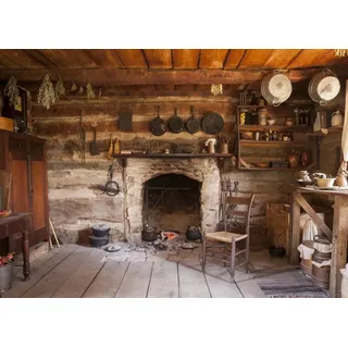 BELECO 2.1x1.5m Rustikaler Küchenhintergrundstoff, Western, altes Holzhaus, Küche, Innenhintergrund, ländlicher Bauernhauskamin, Kochutensilien, Kochhintergrund, Foto-Requisiten