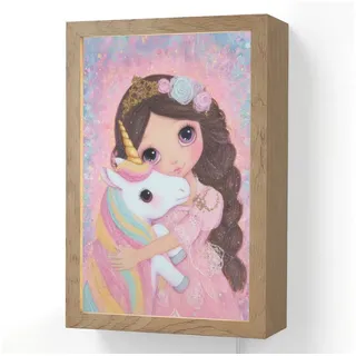 OnlyWow Wandleuchte Lightbox Mädchen - Einhorn - Glitzer, Dimmbar, Farbwechsel, LED, Warmweiß, Kaltweiß, Neutralweiß Einstellbar, Wandlampe Innen, Dimmbar, mit Kabel, LED, Beleuchtung, Kinderzimmer 20 cm x 8 cm x 30 cm