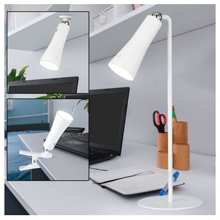 WOFI Schreibtischlampe, Leuchtmittel inklusive, Warmweiß, LED Klemmstrahler Tischleuchte Akku Schreibtischlampe weiß