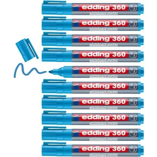 edding 360 Whiteboardmarker - hell-blau - 10 Whiteboard Stifte - Rundspitze 1,5-3 mm - Boardmarker abwischbar - für Whiteboard, Flipchart, Magnettafel, Pinnwand, Memoboard - Sketchnotes