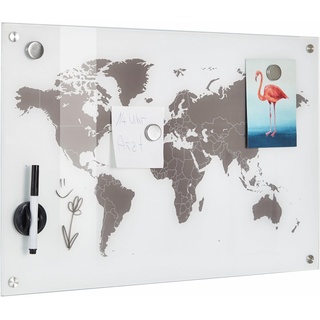Zeller Present Pinnwand Worldmap, Glas 60x40 weiß