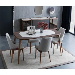 JV Möbel Esszimmergruppe Esstisch, 4x Stühle Sideboard mit Spiegel), Marmoroptik,