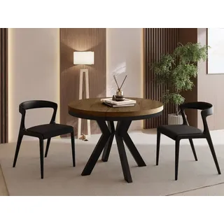 WFL GROUP Runder Ausziehtisch 80-130 x 77 cm dunkelbraun