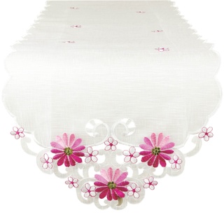 ARSVITA Tischläufer mit Stickerei, mit Blumen oder Schmetterlingen bestickter 35x140cm Läufer für den Tisch, in vielen verschiedenen Designs verfügbar (Farbe: Rosa - Pink)