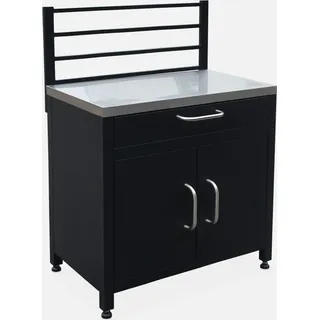 sweeek - Outdoor-Küchenmöbel aus Stahl 1 Schublade, 2 Türen und Stangen L 80 cm - Schwarz - Schwarz