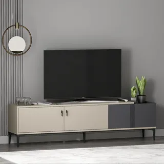 Homidea Modena TV Lowboard 180 cm mit Türen und Stauraum, Fernsehtisch TV Schrank und TV Möbel im skandinavischen Design für Wohnzimmer (Beige - Anthrazit)