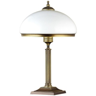 Tischlampe Glas Schirm 50 cm in Messing antik Weiß Jugendstil 2x E14 Tischleuchte