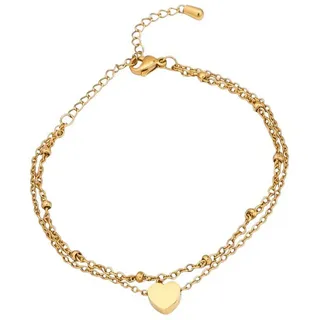 KARMA Fußkette mit Anhänger Fußkettchen mit Herz Anhänger Silber Gold oder Rosé Fusskette Geschenk, Fußschmuck Damen Urlaub Strand Edelstahl goldfarben
