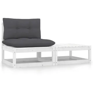vidaXL Garten Lounge Set 2-TLG., Gartenmöbel Set Sitzgruppe für Garten Terrasse Balkon, Modular Sofa mit Kissen, Garnitur Loungemöbel, Weiß Kiefer Massivholz