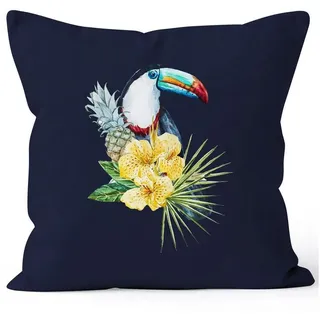 Autiga Dekokissen Kissenbezug Tucan Ananas Tropical Summer Jungle Paradise Pineapple Kissen-Hülle Deko-Kissen Autiga® blau