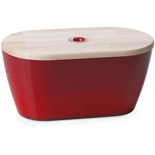 Omada Design Brotkasten oder Brothalter aus Acryl, Made in Italy, Brotkorb, 34x19x17 cm und Fassungsvermögen von 6 L mit Deckel aus Holz als Schneidbrett, Linea Woody, Rot Farbe