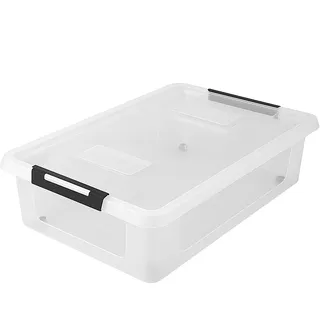 HRB transparente Aufbewahrungsbox Rollbar Unterbettbox mit Deckel Clickverschluss - Ideal für Unterbett Aufbewahrungsbox Plastikbox mit 32 Liter Volumen