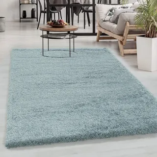 Carpetsale24 Shaggy Hochflor Teppich Blau 80x150 cm Extra Weich & Waschbar - Jute Rückseite für Fußbodenheizung, Einfarbig & Flauschig für Wohnzimmer & Schlafzimmer
