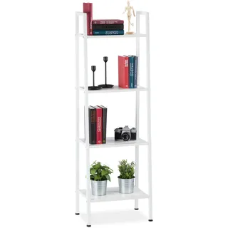 Standregal Leiterregal Pflanzenregal 4 Ablagen Metall Bücherregal 4 Ebenen