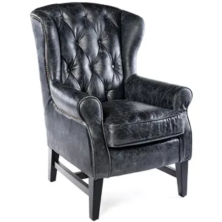 Phoenixarts Sessel Chesterfield Ledersessel Vintage Design Ohrensessel Leder Lounge ClubSessel (Schwarz 646)