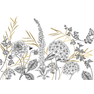 KOMAR Vliestapete "Bumble Bee" Tapeten Gr. B/L: 400 m x 280 m, Rollen: 1 St., schwarz-weiß (gold, schwarz, weiß) Blumentapeten