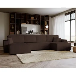 GOLDSTOFF Amalia U-Sofa mit Schlaffunktion Bettkasten – Ecksofa U Form  mit Cord-Bezug 330x147 & Komfort-Polsterung | Schlafsofa mit Stauraum (Br... - Braun