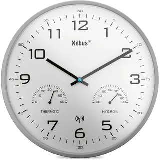 MEBUS Moderne Funk-Wanduhr 30 cm 52842 Grau
