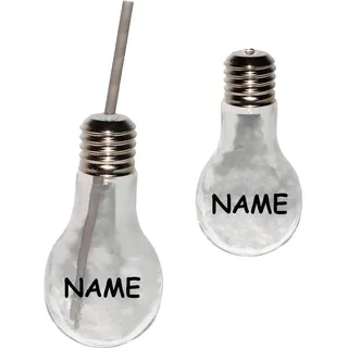alles-meine.de GmbH 1 Stück Trinkglas/Glas - Glühbirne - Lampe - transparent/durchsichtig - incl. Name - mit Strohhalm & Deckel - je 0,2 Liter - Bunte Farben - Trinkbec..