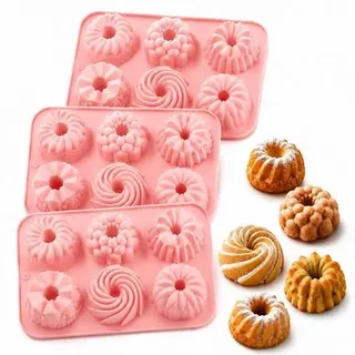 Mini Gugelhupfform Silikon 3er Set, 18 Mulden, hitzebeständig