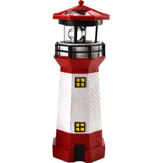 LED Solar Leuchtturm 28 cm | Garten Deko Leuchtfeuer Rot Weiß | Gartendeko Beleuchtung Mit Dämmerungssensor | Solarbeleuchtung Gartendekoration