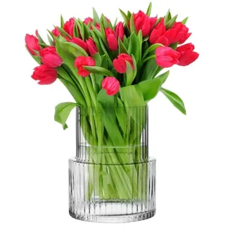 Krosno Klar Geriffelte Blumenvase Glas 20 cm - Dekorativ Kristall Glasvase für Blumen und Sträuße - Bleifreies Glas - Blumenvase Modern Design für Tischdeko & Wohndekoration