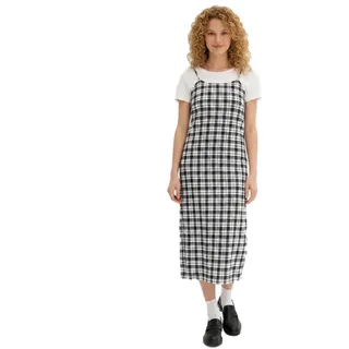 trendiges Damen Flanell Kleid verstellbares Baumwoll-Kleid mit Spaghetti-Trägern 906990 Schwarz/Weiß kariert - 38