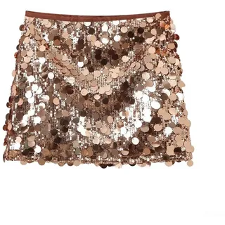 Modischer Damen Minirock mit schimmernden Pailletten für Partys und Shoppingtouren (XS Gold)