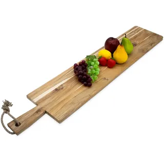 Spetebo XXL Teak Servierbrett mit Griff - 100 x 20 cm - Holz Servierplatte lebensmittelecht - Antipasti Holzbrett für Wurst Käse Vorspeisen