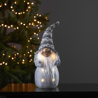 LED Stoff Wichtel mit M√otze - Weihnachtsmann - 6 warmwei√üe LED - H: 40cm - Batterie - grau