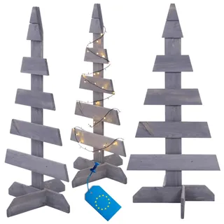 MODO24 2D Weihnachtsbaum Holz 118x57,4x49 cm Tannenbaum Grau Imprägniert | Skandinavische FSC Kiefernholz Weihnachtsdeko mit Standfuß, Deko-Christbaum, Handgefertigte Holztanne für Innen & Außen