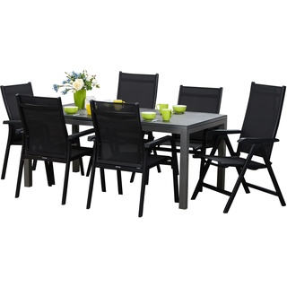 KETTLER Basic Plus Sitzgruppe, anthrazit/anthrazit, Alu/Textilene, 180/240x90cm, 4 Stapel-, 2 Multipositionssessel